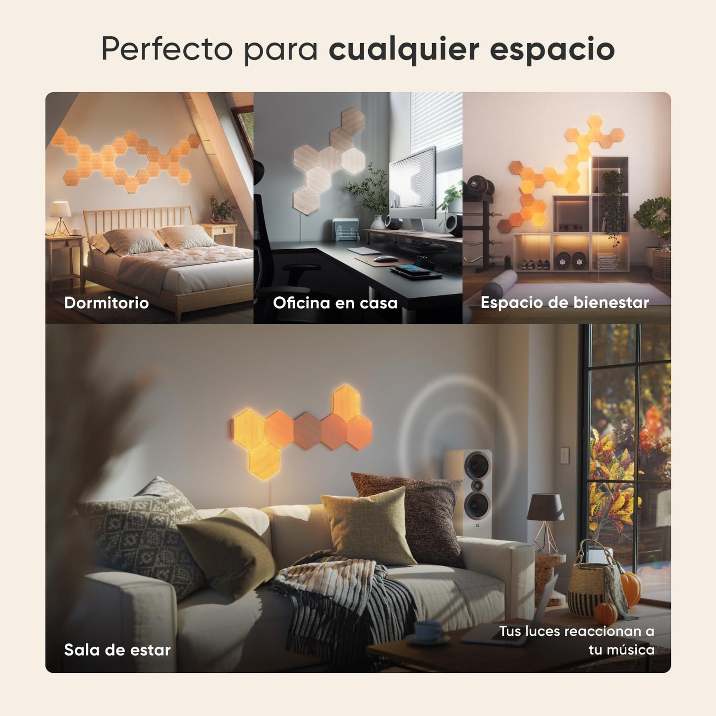 Kit de Luces Modulares Nanoleaf Elements - 7 Paneles Hexágono, Madera, WiFi