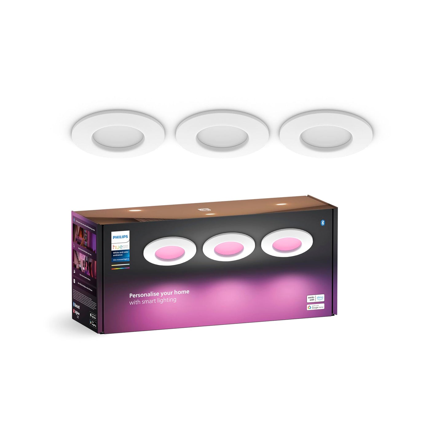 Focos Empotrables Philips Hue Slim - 3un, RGBW, Bluetooth