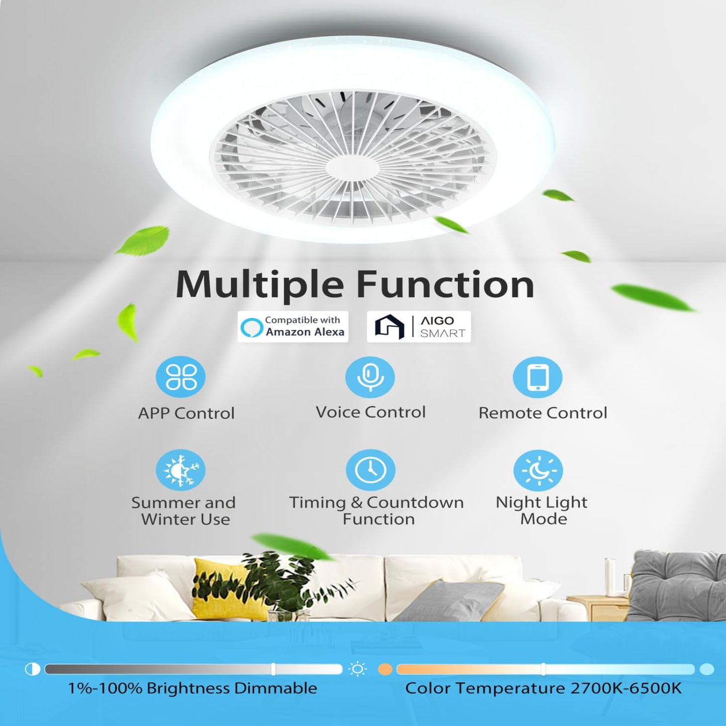 Ventilador Techo Aigostar - Alexa, Luz LED Regulable