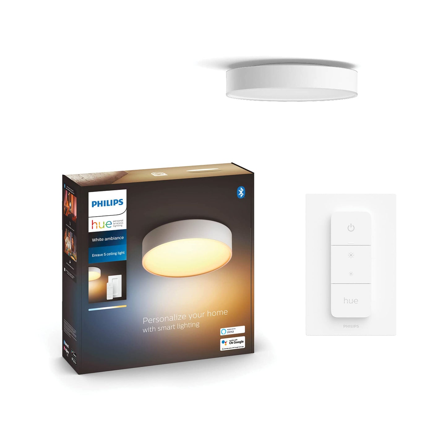 Philips Hue Enrave L – Lámpara Techo LED, Alexa/Google, Blanco