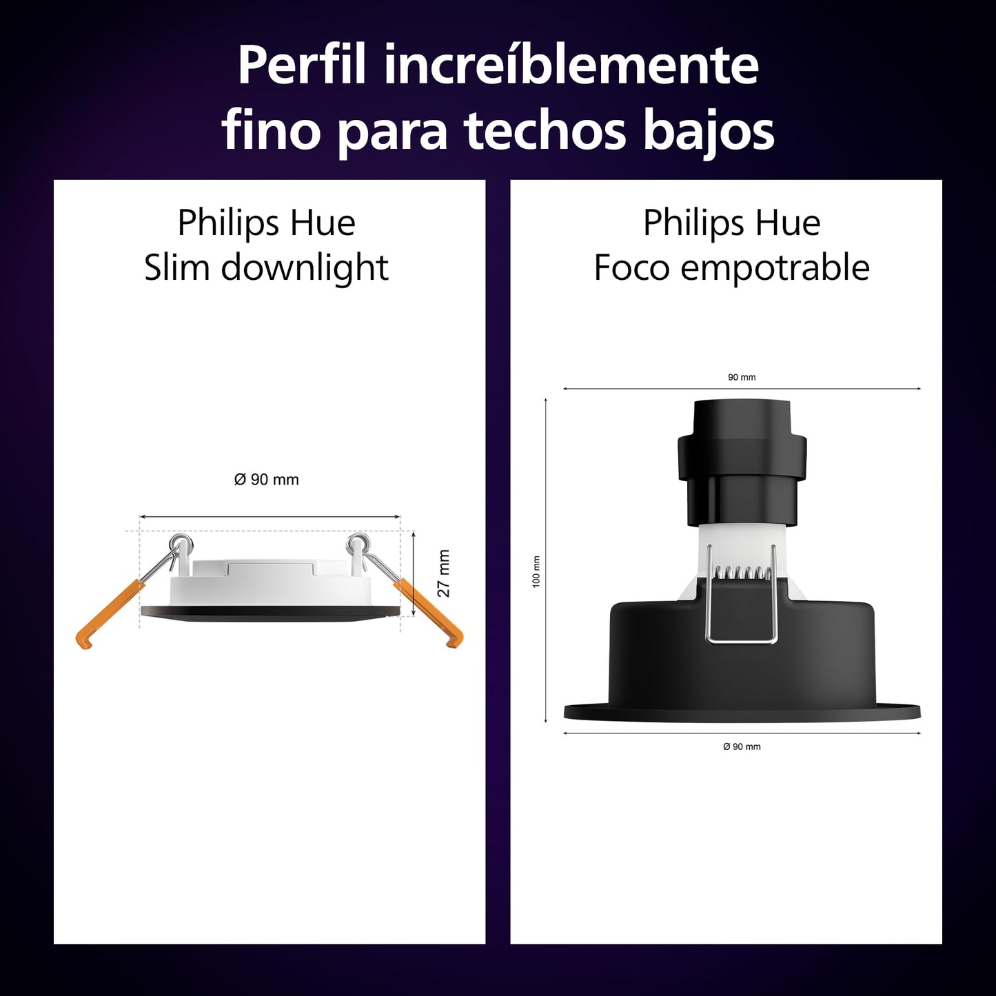 Focos Empotrables Philips Hue Slim - 3un, RGBW, Bluetooth