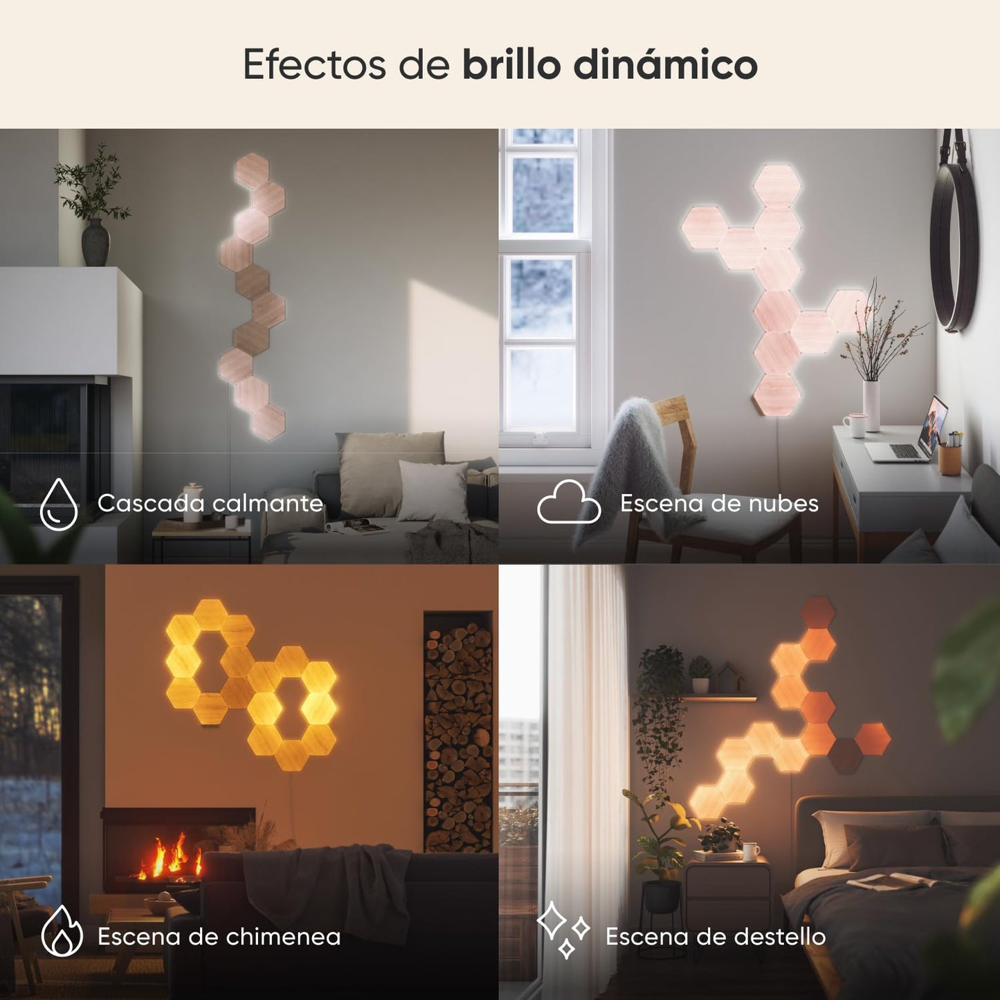 Kit de Luces Modulares Nanoleaf Elements - 7 Paneles Hexágono, Madera, WiFi
