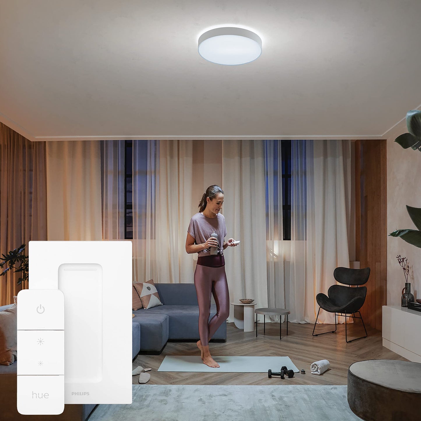 Philips Hue Enrave L – Lámpara Techo LED, Alexa/Google, Blanco