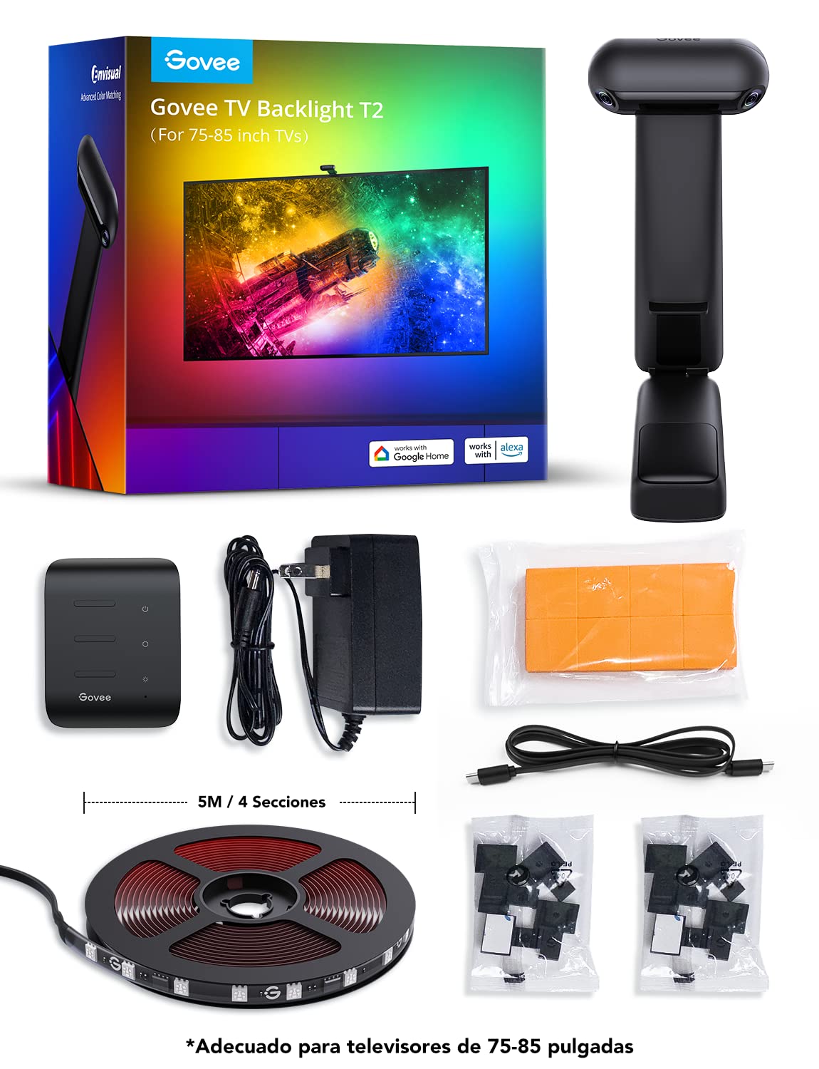 Govee T2 Backlights 5m RGBIC WiFi, Dual-Cámara, TV 75-85"