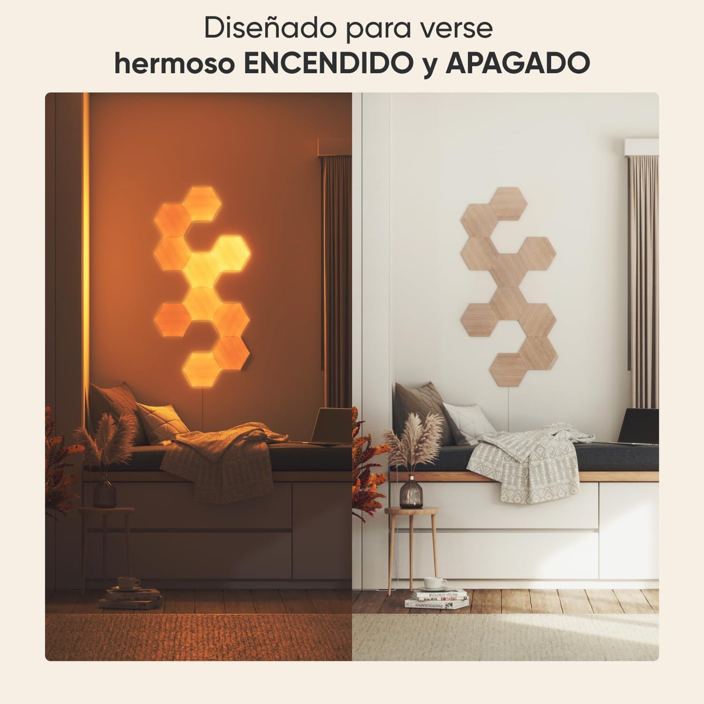 Kit de Luces Modulares Nanoleaf Elements - 7 Paneles Hexágono, Madera, WiFi
