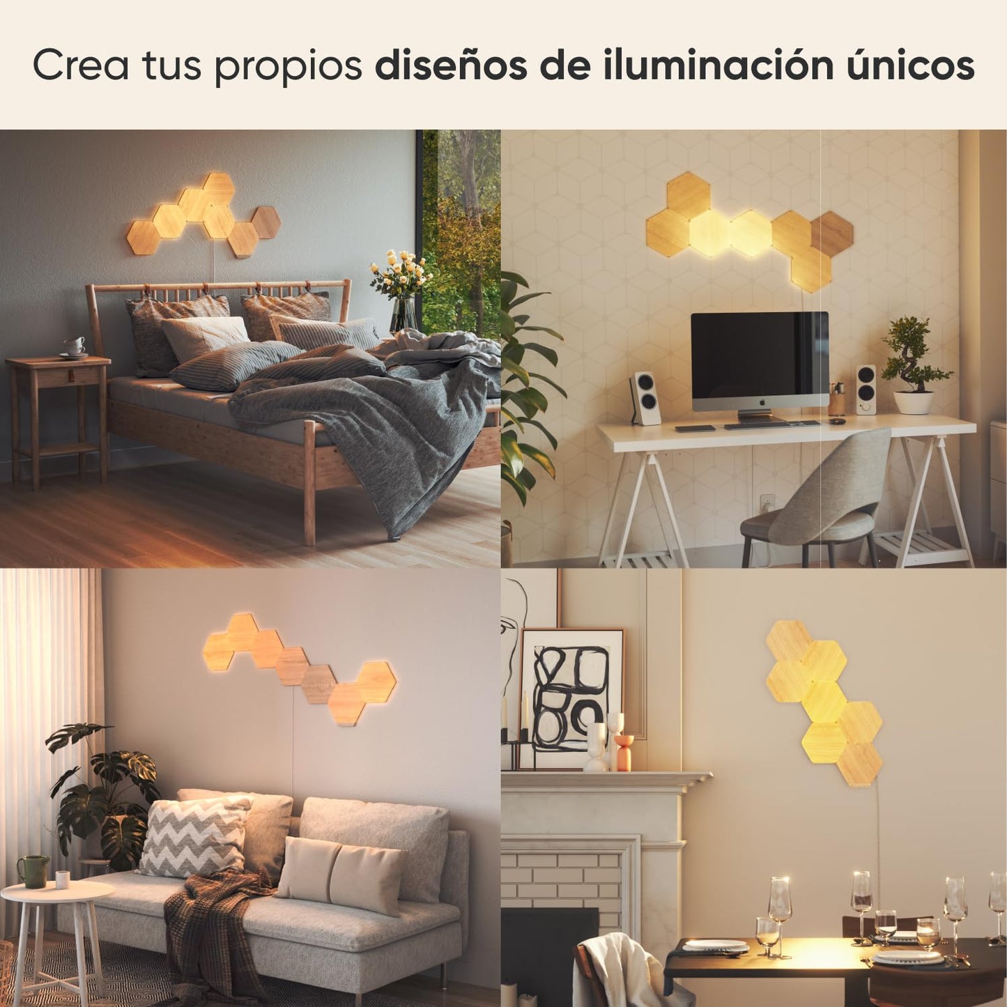 Kit de Luces Modulares Nanoleaf Elements - 7 Paneles Hexágono, Madera, WiFi