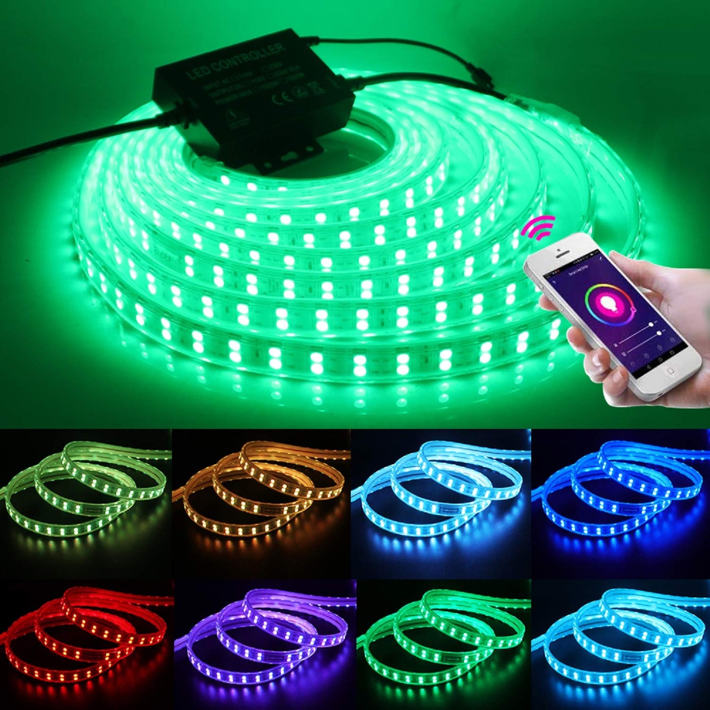 XUNATA Tira LED WiFi RGB 220V, 50m, Alexa/Google, IP65