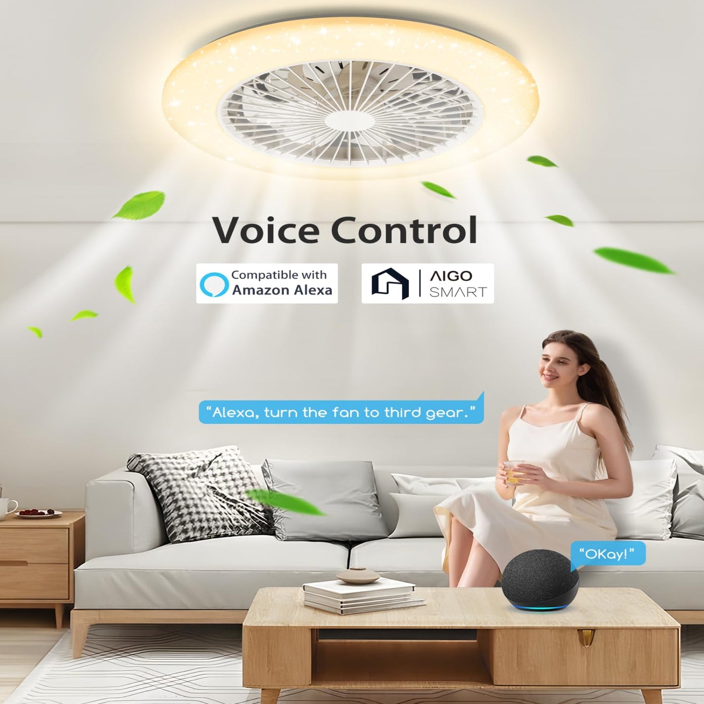 Ventilador Techo Aigostar - Alexa, Luz LED Regulable