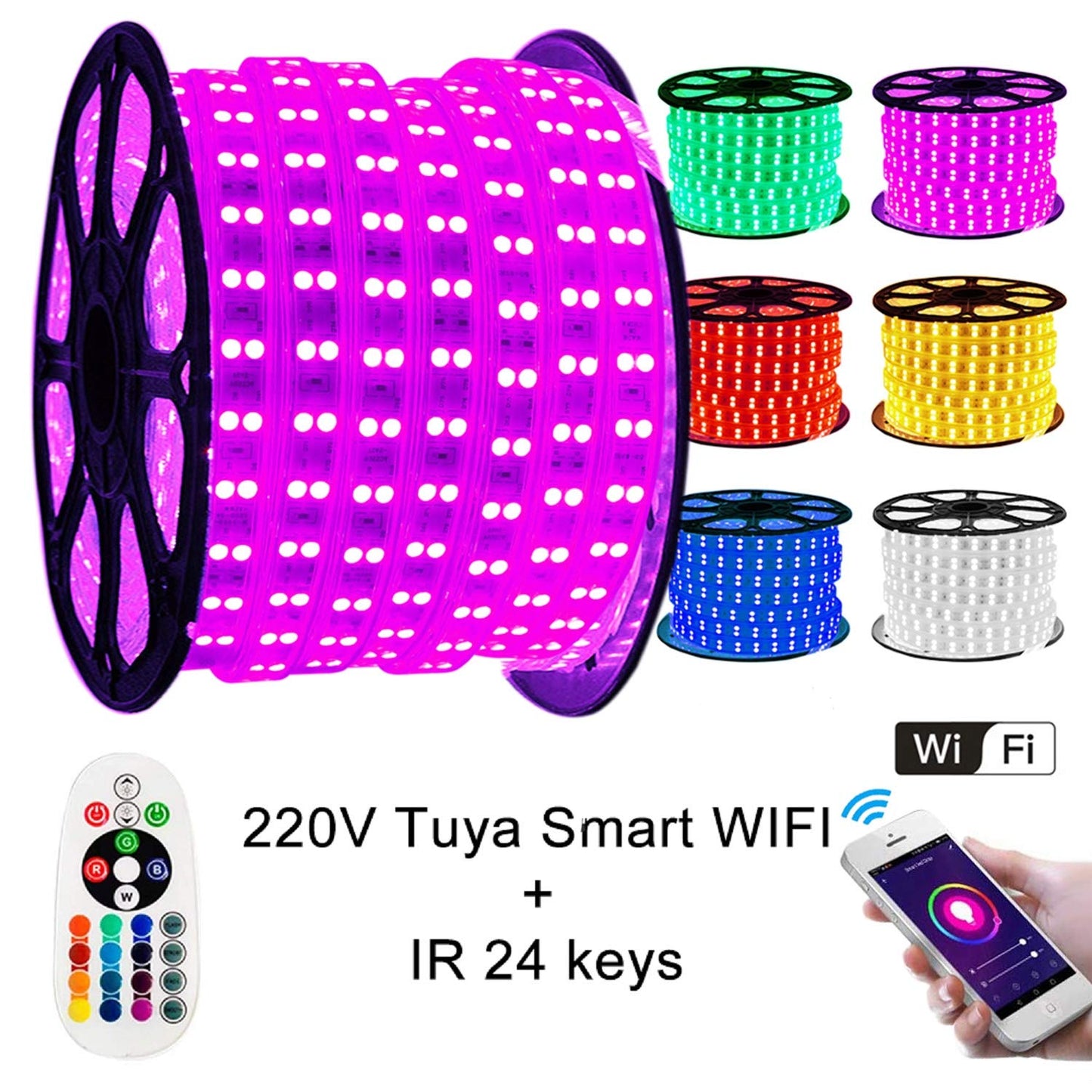 XUNATA Tira LED WiFi RGB 220V, 50m, Alexa/Google, IP65
