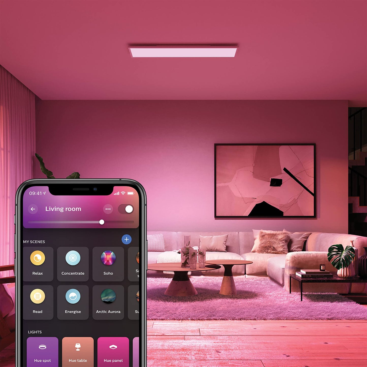 Philips Hue Surimu – Panel LED Techo 60W, Alexa/Google, Blanco
